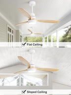 Sofucor Ceiling Fan with Lights, 52 Inch Mordern Wood Ceiling Fan with Remote for Indoor Farmhouse Bedroom Living Room Outdoor Patio Porch, Reversible DC Motor, Noiseless