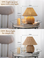 Mini Boho Lamp Rattan Lamps,3 Colors Modes Vintage Wicker Light,Small Table Lights for Bedroom Living Room Home Office Art Decor,7W E26 Bulb Included