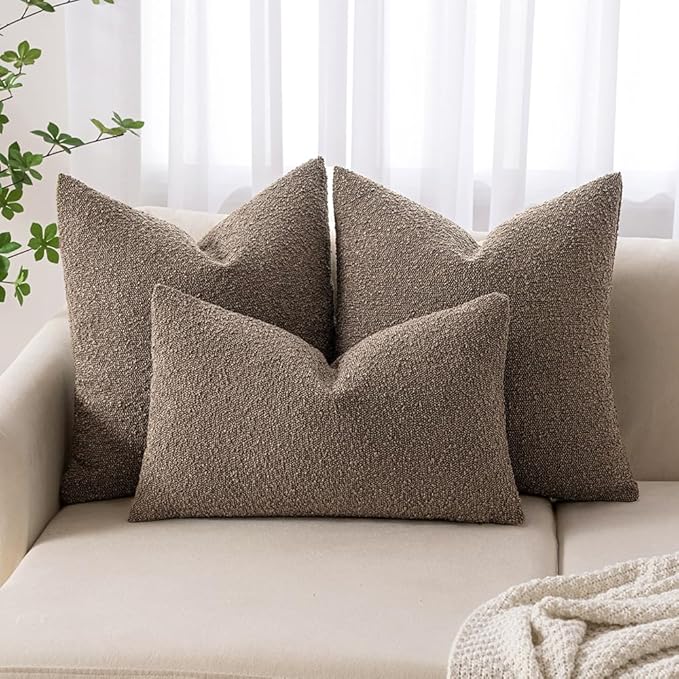 MIULEE Textured Boucle Throw Pillow Cover Dark Brown Accent Solid Lumbar Pillow Case Decorative Soft Pack of 1 Couch Cushion Chair Sofa Bedroom Livingroom Home Decor,12x20 Inch