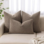MIULEE 24x24 Decorative Euro Sham Throw Pillows for Bed Set of 2 Textured Boucle Neutral Winter Throw Pillow Covers Dark Brown Accent Solid Vintage Pillowcases Couch Sofa Livingroom Home Decor