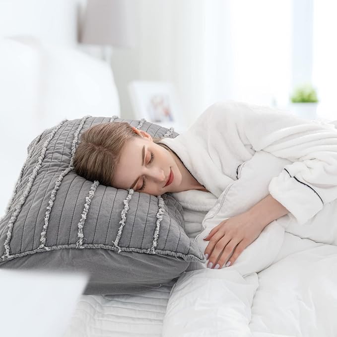 BOSOWOS Queen Size Pillow Shams Set of 2, Ultra Soft Breathable 20 x 30 Inches Pillow Case Envelope Closure, Microfiber Farmhouse Bed Pillowcases for Easy Care, Grey