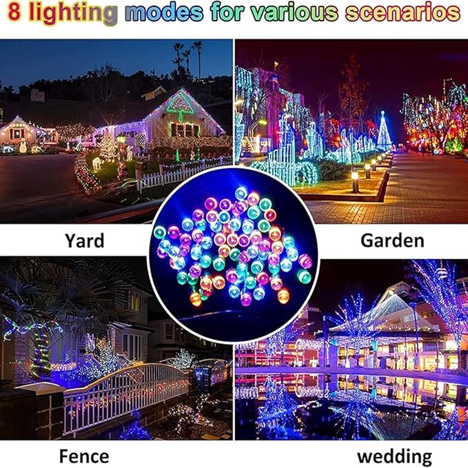 4Pack Solar String Lights for Outside, 400 LED Solar Christmas Lights Outdoor Waterproof with 8 Modes Solar Fairy Lights for Xmas Tree Party Wedding Garden Fence Decorations (Multicolor)