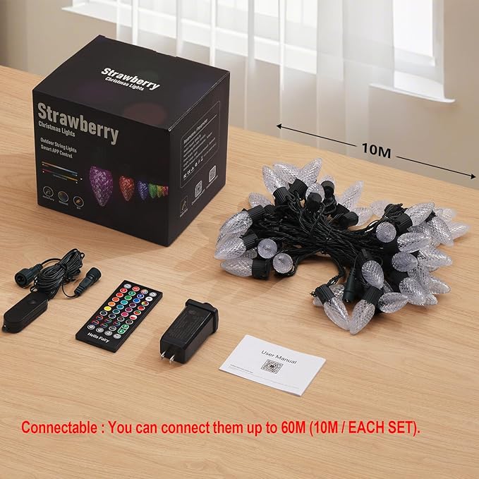 Christmas Outdoor Lights C9 33FT 50 LEDs, Smart APP Remote Control RGB String Lights Plug in, DIY Chasing Xmas Lights, Color Changing with Timer & Music Sync for Holiday Xmas Tree Decoration