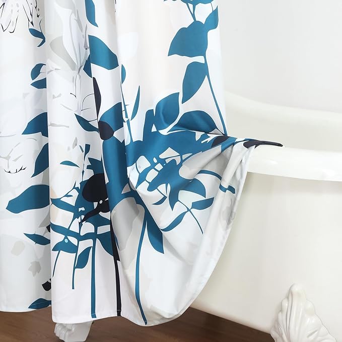 Fabric Shower Curtain 78 Inches Long, Blue Black Beige Watercolor Foral Plant Shower Curtains for Bathroom, Modern Decorative Bathroom Curtains, 72" W x 78" H