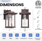 Exterior Light Fixtures 2 Pack, Modern Outdoor Wall Lanterns Farmhouse Outdoor Porch Light for House Patio Front Door Entryway, Bronze