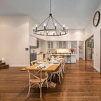 12-Light Black Wagon Wheel Chandelier, 38''Rustic Farmhouse Chandelier,Round Hanging Ceiling Pendant Light Fixture,for Kitchen Island Living Dining Room Bedroom Hallway Entryway Foyer