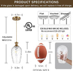 Glass Pendant Lights Kitchen Island Clear Glass Hanging Light Fixtures Farmhouse Brass Pendant Light for Kitchen Sink Dining Room, E26, Gold
