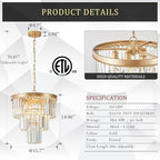 Gold Crystal Chandeliers 16" Modern 6-Light Small Pendant Light Luxury 3 Tiers K9 Crystal Ceiling Pendant Round Light Fixture for Dining Room Entryway Kitchen Bedroom Closet