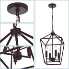 MELUCEE Farmhouse Chandelier in Oil Rubbed Bronze 4 Lights Lantern Pendant Light Vintage Openwork Cage Hanging Light Fixtures Ceiling for Kitchen Island Dining Room Entryway, E12 Base