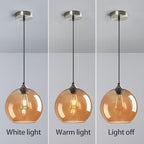 Amber Glass Pendant Lights Kitchen Island Globe Pendant Light Fixtures Modern Pendant Lighting for Bedroom Living Dining Room Light Fixture (9.84 in, 2 Pack)