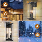 Dusk to Dawn Outdoor Light Fixture 2-Light, Large Outdoor Lantern 16” IP65 Waterproof Exterior Sconce with Photocell Sensor Outside Wall Light for House Front Porch Wall Mounted Lamp, E12