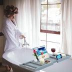 Premium Bamboo Bathtub Caddy Tray - Bath Tray - Bath Tub Tray Table for Bathtub - Bath Caddy Tray for Bathtub, Expandable Size, Fits Most Bath Tubs - Grey