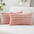 MIULEE Faux Fur Lumbar Decorative Throw Pillow Covers 12x20 Inch Set of 2, Modern Spring Home Decor Soft Plush Couch Pillows Cozy Fluffy Cushion Covers for Sofa Bed Blush Pink