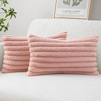 MIULEE Faux Fur Lumbar Decorative Throw Pillow Covers 12x20 Inch Set of 2, Modern Spring Home Decor Soft Plush Couch Pillows Cozy Fluffy Cushion Covers for Sofa Bed Blush Pink