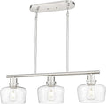 Emak 32 Inch Dining Room Light Fixtures Over Table, Brushed Nickel Kitchen Island Lighting with Seeded Glass Shade, 3-Light Linear Chandelier Light for Kitchen Island, Dining Room, Bar, IL122-BN-SG-3