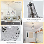 11" Smoked Hammered Glass Pendant Light – Blown Glass Ceiling Fixture with Brushed Nickel Finish, Modern Industrial Lighting for Kitchen Island, Dining Room, Hallway, Living Room