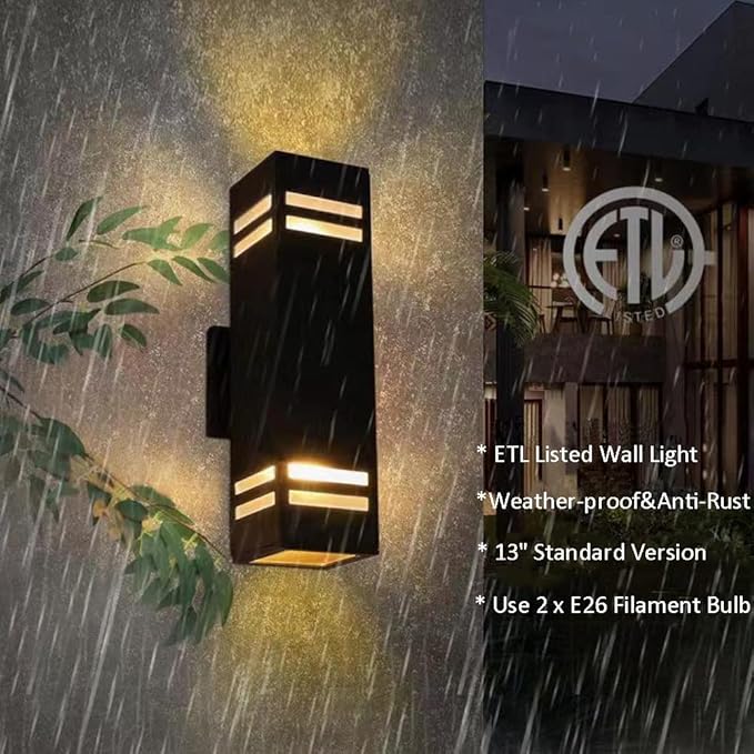 Up and Down Outdoor Wall Lights Fixture – ETL Listed, Aluminum Waterproof Wall Mount Square Design- Modern Exterior Lighting Outdoor Wall Sconce for Porch, Patio, Front Door