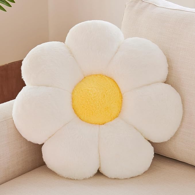 Xuyier Flower Pillow, Decorative Throw Pillow, 19.6“ Cute Daisy Pillow, Aesthetic Fun Decor Pillows for Bed, Flower Shaped Accent Cozy Pillow for Couch