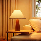 2 Pack Bedside Table Lamp for Bedroom,Mid-Century Modern Plug in Fabric Shade & Solid Wood Base Desk Lamp,Plug & Play Warm Brown Nightstand Lamp for Living Room,Office,Switch Power Cord【Bulb Included】