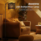 BoostArea Tree Texture Shade Floor Lamp - 8W LED Arched Standing Lamp with Linen Shade, Mid Century Design for Living Room, Bedroom, Office