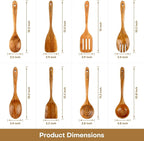 AIUHI Wood Spoons for Cooking, Nonstick Kitchen Utensil Set, Wooden Spoons Cooking Utensil Set Non Scratch Natural Teak Wooden Utensils for Cooking (Teak 8 Pack)