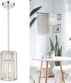 Polished Chrome Crystal Pendant Light, Modern Hanging Light Fixture, Mini Chandelier for Kitchen Dinning Room Bedroom, CKPL5510-1P-PC