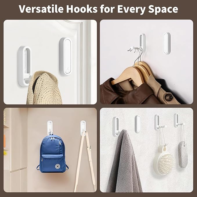 4Pcs Foldable Wall Hooks, Zinc Alloy Folding Hook White, Heavy Duty Folding Coat Hooks Wall Mounted for Hanging Coat Towels Bags Keys (White, 4 Pack)