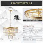 Modern Crystal Chandeliers,Gold 20” Round Chandeliers for Dining Room 3 Tiers 7 Lights Luxury K9 Crystal Ceiling Pendant Light Fixture for Foyer Bedroom Closet