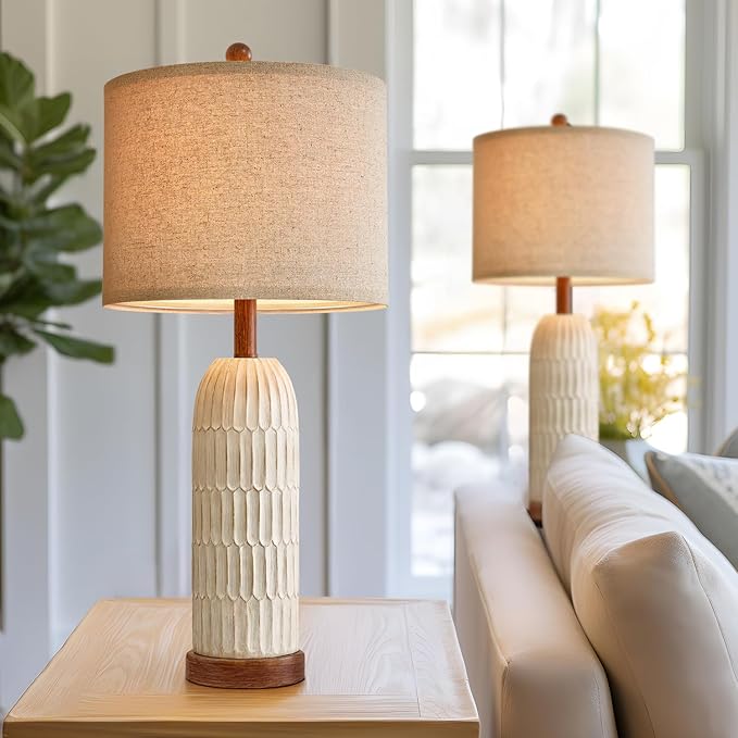 OYEARS 26.5" Table Lamp Set of 2 for Bedroom Living Room with USB A+C Charging Ports Modern Farmhouse Bedside End Lamps Rustic Nightstand Lamps,Brown