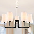 28" Black Boho Farbric Chandelier for Living Room 5-Light Coastal Farmhouse Chandeliers for Dining Room Adjustable Rustic Boho Pendant Light Fixture Bedroom Kitchen Island Entryway Foyer
