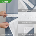 No Hooks Needed Linen Textured Shower Curtain with Snap-in Fabric Liner Set,Blue Grey Hotel Luxury Decor Shower Curtains for Bathroom with Mesh Top Window,Waterproof & Washable,71Wx74H