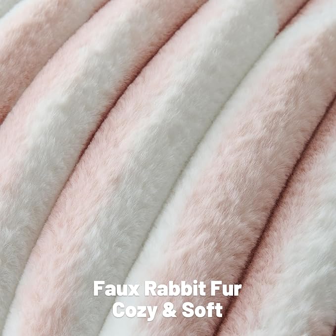 FUTEI Pink Decorative Throw Pillow Covers 20x20 Inch Set of 2, Soft Tie-Dye Faux Rabbit Fur Striped Texture Cushion Case, Modern Home Decor for Couch Bed Living Room