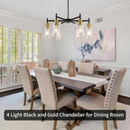 Farmhouse Chandeliers for Dining Room Black Chandelier 6 Light Dining Room Light Fixture with Clear Glass Shades Gold Pendant Lights for Kitchen Island Living Room Entryway Staircase
