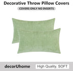 decorUhome Chenille Sage Green Throw Pillow Covers 12x20 Inch Set of 2, Decorative Soft Couch Pillow Covers Solid Dyed Accent Velvet Farmhouse Neutral Rectangle Pillow Cases for Sofa Bed Living Room
