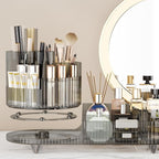 Rotating makeup organizer,Large Capacity Cosmetic Display Case, easy to hold all of your makeup products, at least 20 makeup brushes/eyeliner,10 lipsticks,8 skincare products(Crystal Black)