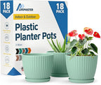 Mint 6-Inch Plant Pots with Drainage & Saucers 18 Pack, Indoor & Outdoor Planters for Houseplants, Herbs, and Flowers, Durable & Weatherproof Material, Stackable, Lightweight, Minimalist Design
