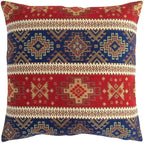 Throw Pillow Covers Kilim Red and Blue - 16 x 16 Inches Decorative Pillows, Persian Room Decor for Couch, Bohemian Square Case for Window Seat, Ethnic Cushions, Aztec Tapestry