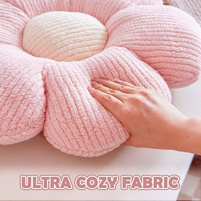 White Flower Decorative Throw Pillow for Bed Couch, Cute Daisy Shaped Plush Aesthetic Pillow, Soft 19.6" Floor Pillow Seat Cushion