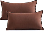 Jeanerlor Natural Cotton Linen Green Decorative 12"x20" Throw Pillow Case Cushion Cover with Twin Needles Stitch on Edge for Lumbar, (30 x 50cm), 2 Pcs, Reddish Brown