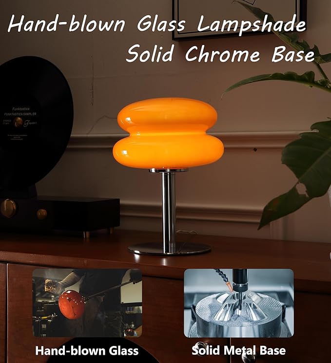 Mushroom Lamp for Bedroom,Mid Century Modern Lamp for Nightstand, Dimmable Retro Egg Tart Bedside Small Lamps,Unique Home Mushroom Decor Aesthetic Cute Table Lamps for Living Room (Orange)