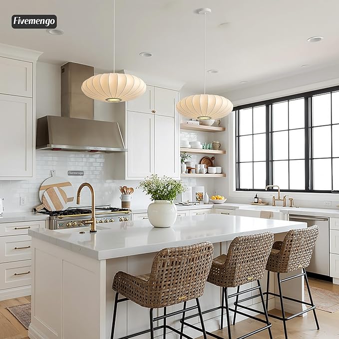 20 Inch Lantern Pendant Light, White Imitation Silk Lampshade, Bubble Pendant Light Fixture Ceiling Hanging Lamp Chandelier for Living Dinning Room Kitchen Island Bedroom Restaurant Cafe