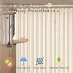 South to East Waterproof Shower Curtain, Heavy Duty Magnetic Folding Linen Shower Curtain, Non-Toxic, 72x72 Magnetic Fabric Bathroom Curtain Sets, Beige