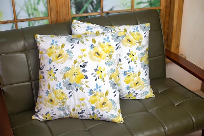 CAPSCEOLL 2PCS Yellow Flower Zipper Pillow Cases 18X18Inch Blue Small Autumn Botanical Black Blossom Bouquet Petal Romantic White Holiday Pillow Covers for Bedroom Sofa Square Pillow Covers