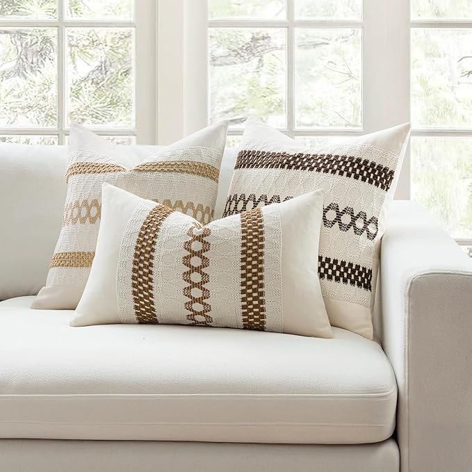 MIULEE Set of 2 Dark Brown Boho Decorative Pillow Covers 18x18 Inch Farmhouse Rustic Couch Throw Pillows Modern Spring Cotton Cushion Covers Retro Cute Macrame Woven Home Decor for Bed Sofa Chair