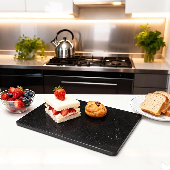 Natural granite Cutting Board- 16x12 Inch Kitchen Bakery Tool for Professional Chef & Baker's Tray - granite Display for Elegant Food Presentation & Stylish Kitchen Decor (black)