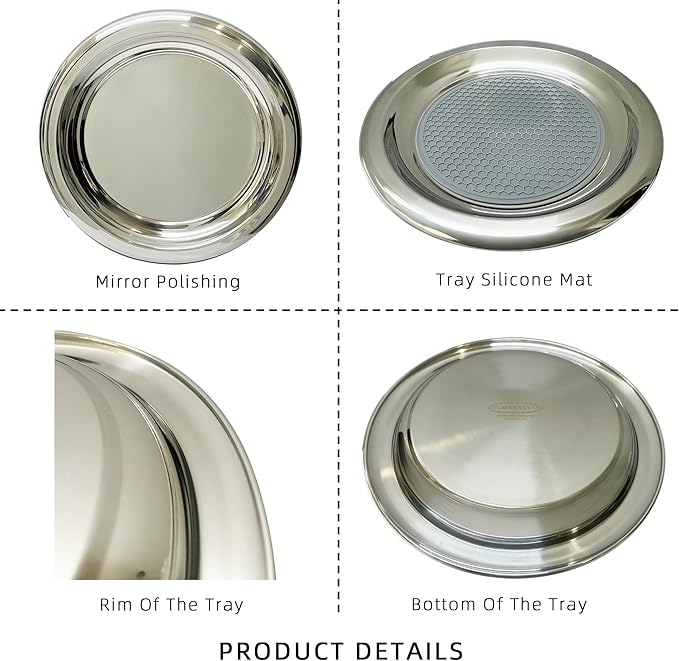 Stainless Steel Round Serving Tray,Metal Decorative Tray,Display Serving Platter for Wine and Glasses,12 Inches