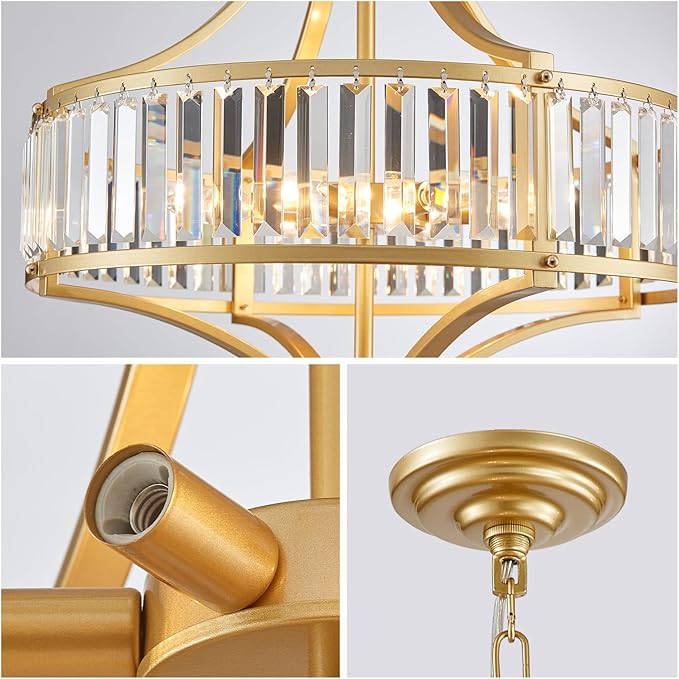 XINGQI 21.6" Modern Gold 6-Light Crystal Chandelier for Dining Room Large Round Pendant Lightting Fixture for Living Room Kitchen Island Bedroom