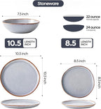 Bestone 12 Pieces Round Kitchen Dinnerware Sets，Plates and Bowls Sets,Dishes, Plates, Bowls, Dish Set, Chip Resistant Ceramic Dinnerware Set, Dishwasher/Microwave Safe,Service for 4,Reactive Blue