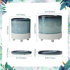 Ceramic Plant Pots Flower Pots Round Planter with Drainage Hole and Saucer Indoor Outdoor with Mesh Pad and Silicone Plug Office Home Decor 5.5+6.5 inch Set 2