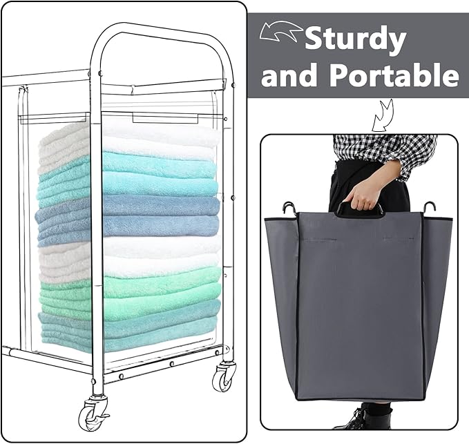 Bonuci 3 Pcs Laundry Sorter Replacement Bags Hamper Cart Removable Replacement Laundry Storage Organizer Bag Hamper Liner, No Hooks 14.76 x 8.66 x 21.65 Inch (Dark Gray)